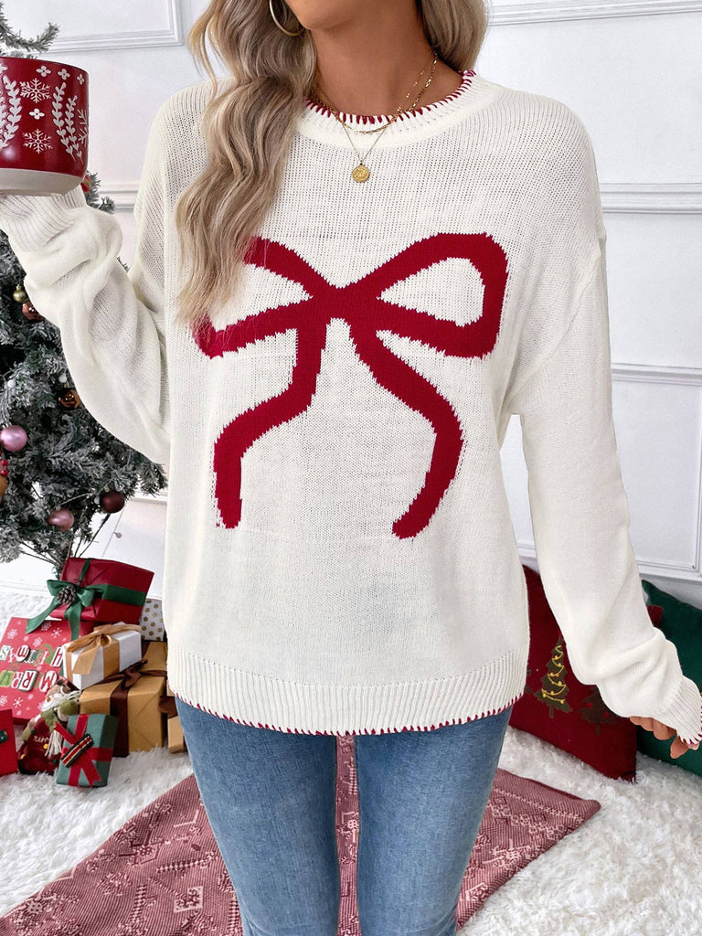Long Sleeve Crew Neck Knit Sweater: Pink /