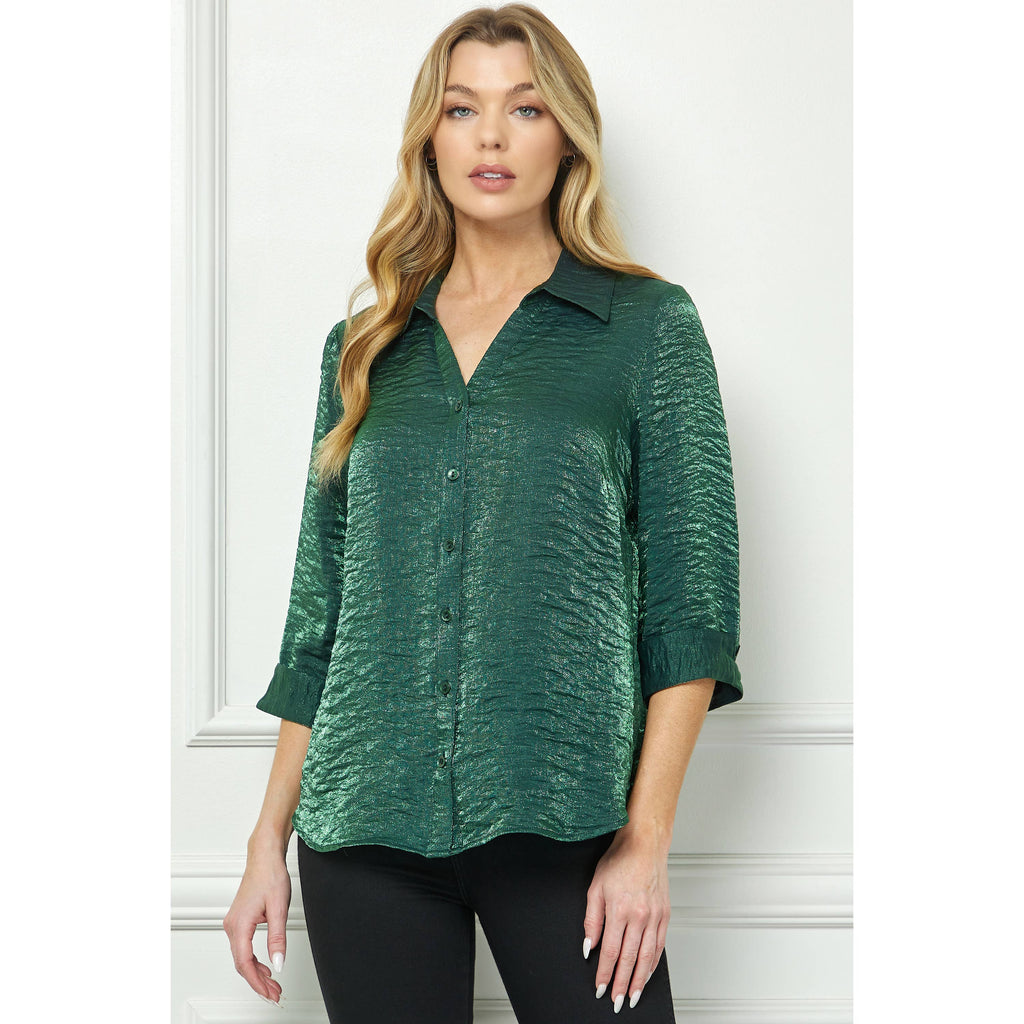 STARLIGHT SHIMMER JOHNNY COLLAR BLOUSE: Black/Silver / S