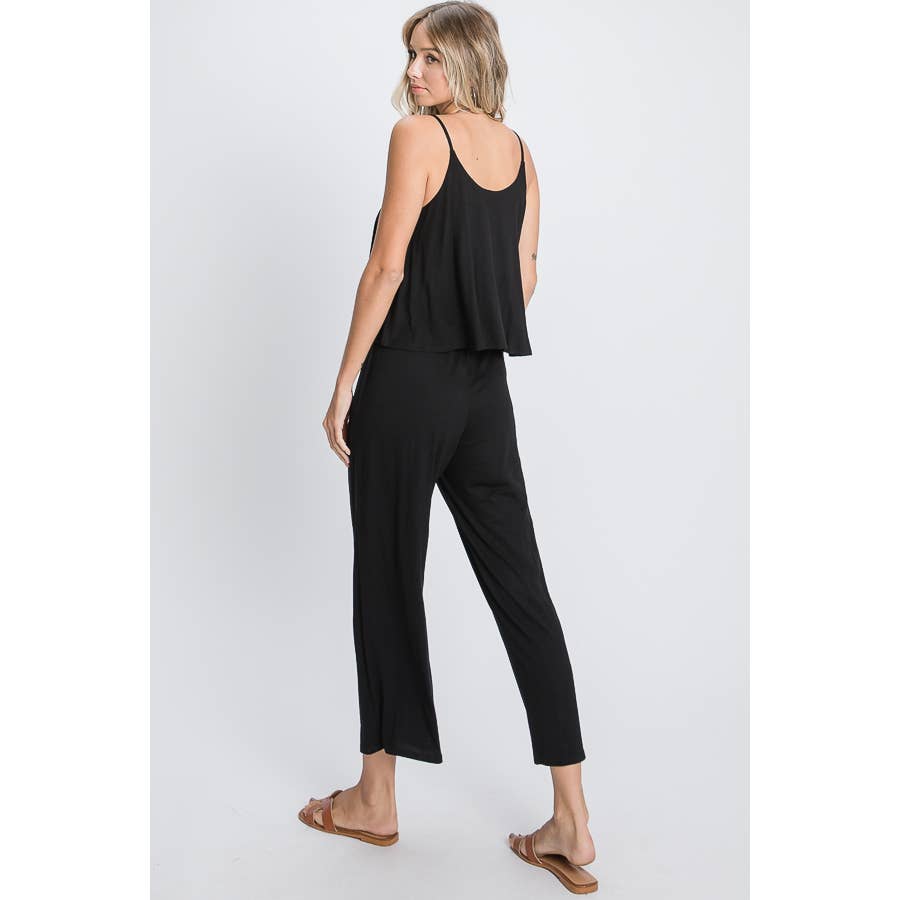 SOLID CROP JUMPSUIT WITH SIDE POCKET: DUSTY PINK / M