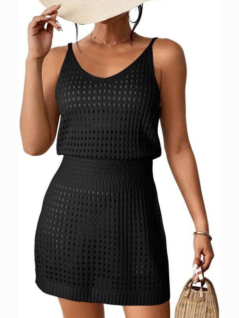 Sexy Hollow Out Beach Dress: Blue / XL