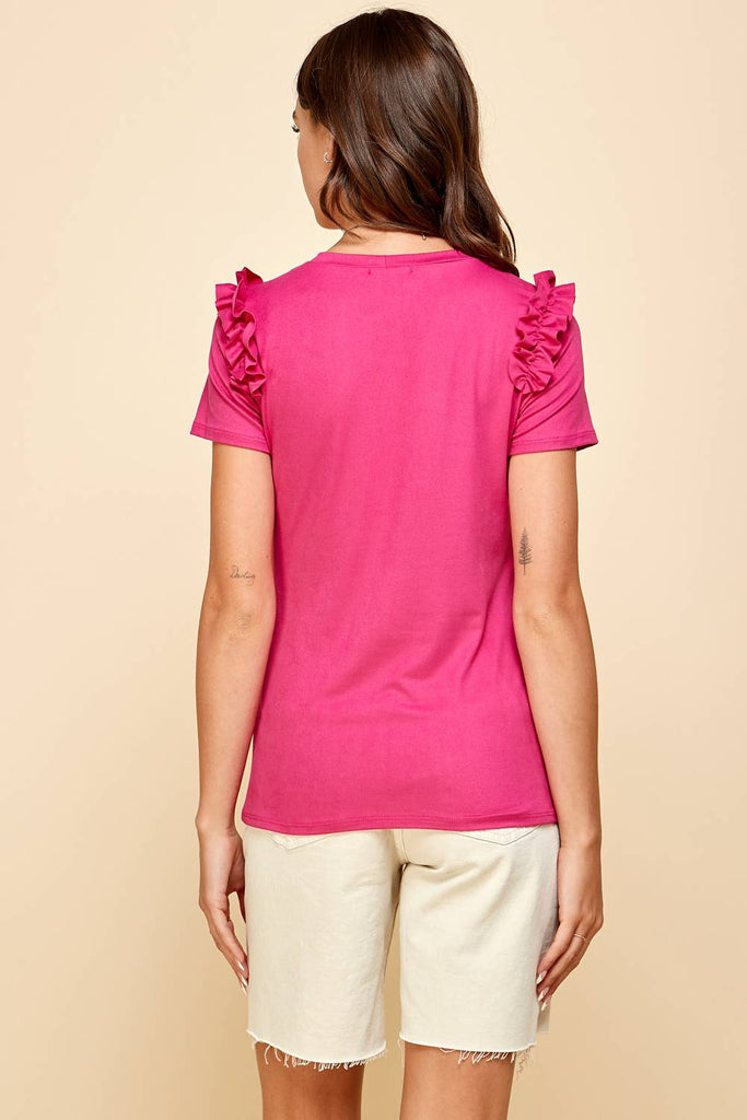 Solid Top with Ruffled Details: Coral / L