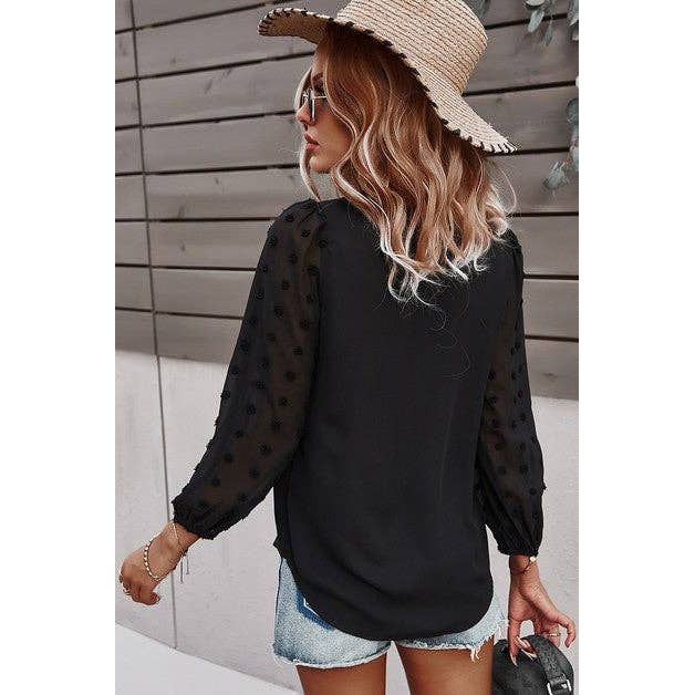V Neck Solid Long Sleeve Top - Clearance: WHITE / L
