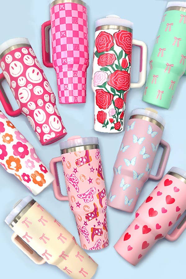40oz STAINLESS STEEL TUMBLER ALL STYLES | TB40OZ: BOW LT PINK N