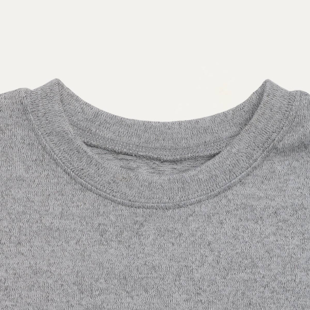 Shinny Grey Sequin Round Neck Long Sleeve Knit Mini Dress: Grey / S