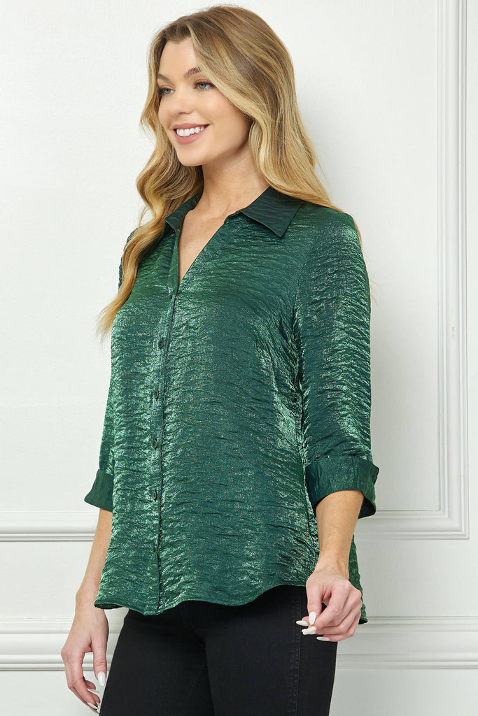 STARLIGHT SHIMMER JOHNNY COLLAR BLOUSE: Black/Silver / S