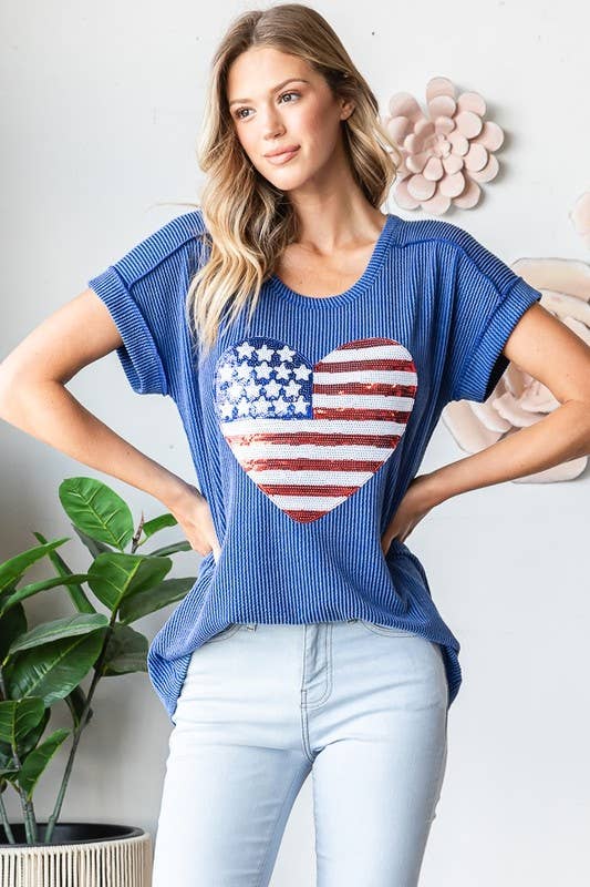 ET7822-12 SOLID URBAN RIBB TOP WITH AMERICAN FLAG PATCH: IVORY / 2-2-2 (S-M-L)