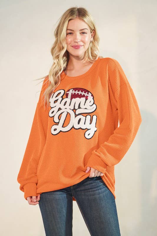 ET7773-10 LONG SLEEVE URBAN RIB GAME DAY TOP: Red / 2-2-2 (S-M-L)