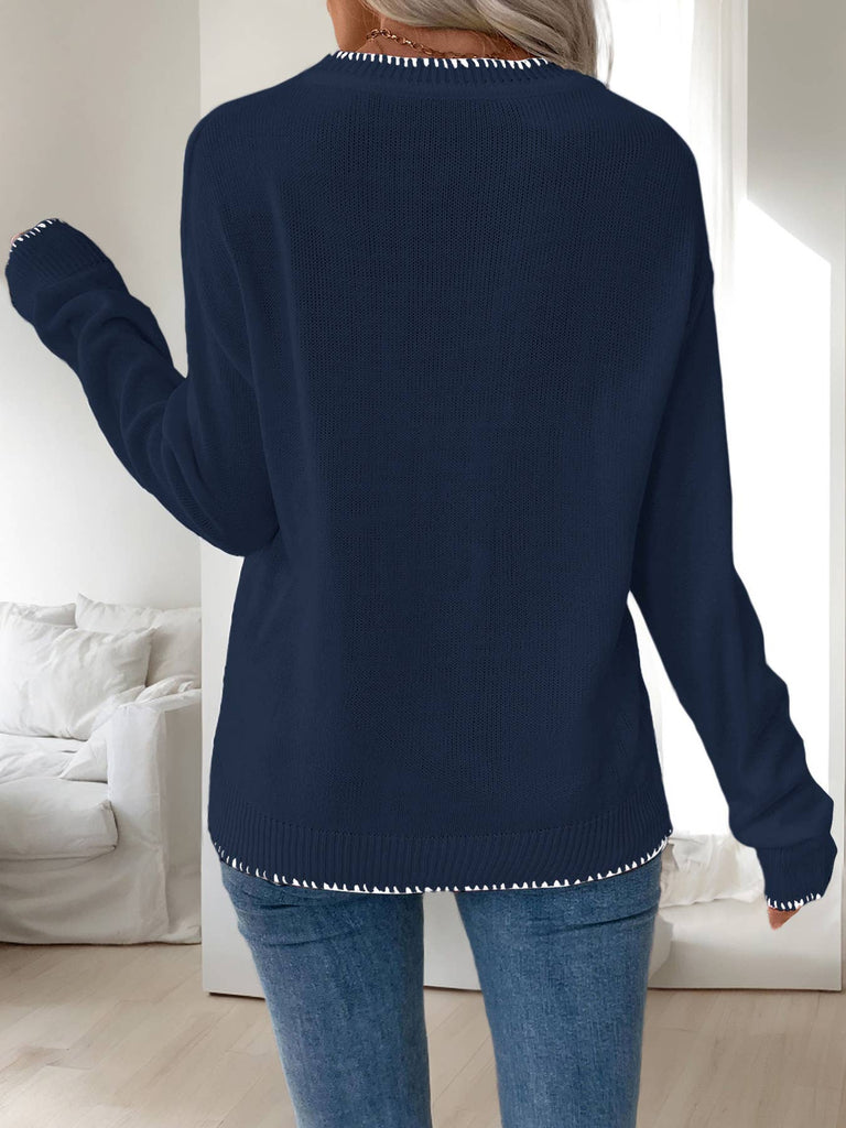 Long Sleeve Crew Neck Knit Sweater: Pink /