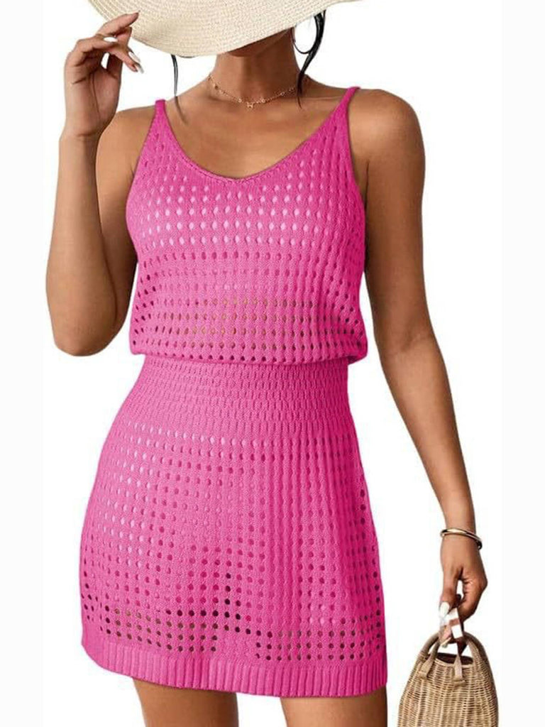 Sexy Hollow Out Beach Dress: Blue / XL