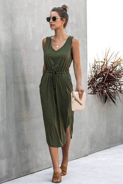 V Neck Sleeveless Tank Dresses: BLACK / L
