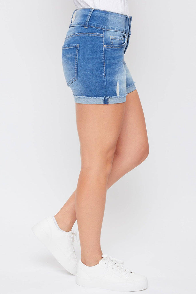 Missy Basic 3 Button Fray Cuff Shorts: RIP&TEAR K2646 / 14