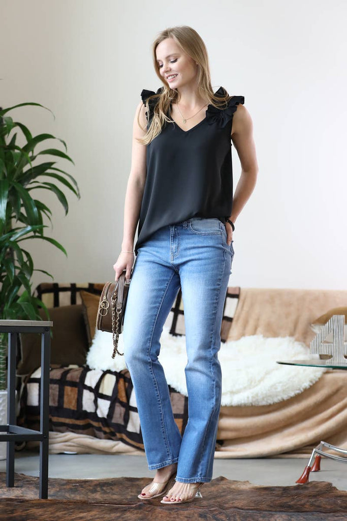 ",,,,,...RUFFLE TRIM SLEEVELESS TOP: ASH MOCHA-118024 / M