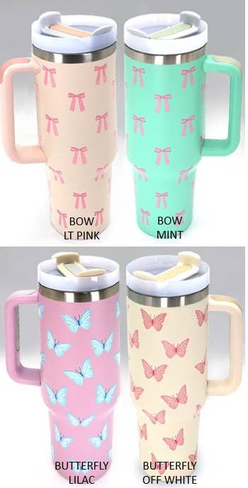 40oz STAINLESS STEEL TUMBLER ALL STYLES | TB40OZ: BOW LT PINK N