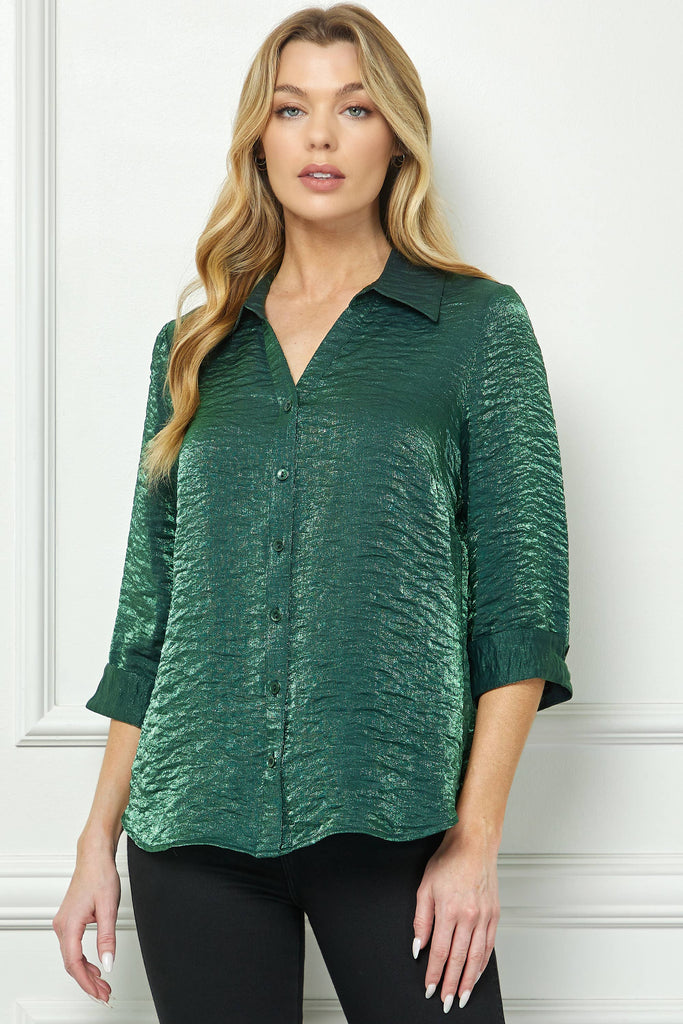 STARLIGHT SHIMMER JOHNNY COLLAR BLOUSE: Black/Silver / S