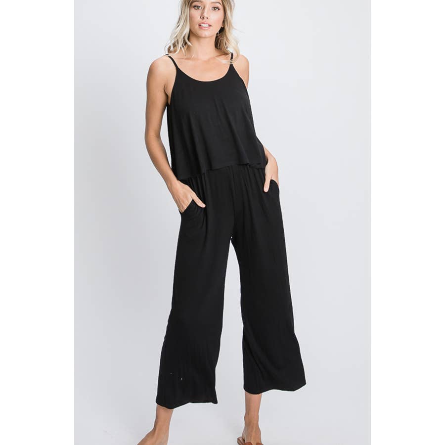 SOLID CROP JUMPSUIT WITH SIDE POCKET: DUSTY PINK / M