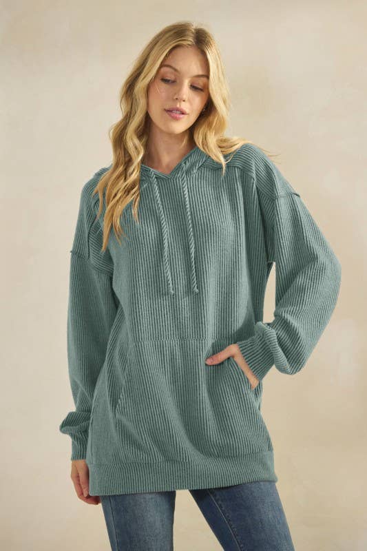 ET7964-10 LONG SLEEVE BRUSHED URBAN RIB HOODIE TOP: ROSE / 2-2-2 (S-M-L)