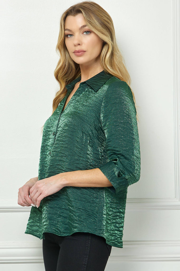 STARLIGHT SHIMMER JOHNNY COLLAR BLOUSE: Black/Silver / S