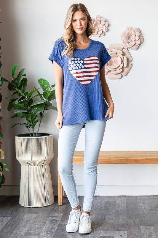 ET7822-12 SOLID URBAN RIBB TOP WITH AMERICAN FLAG PATCH: IVORY / 2-2-2 (S-M-L)