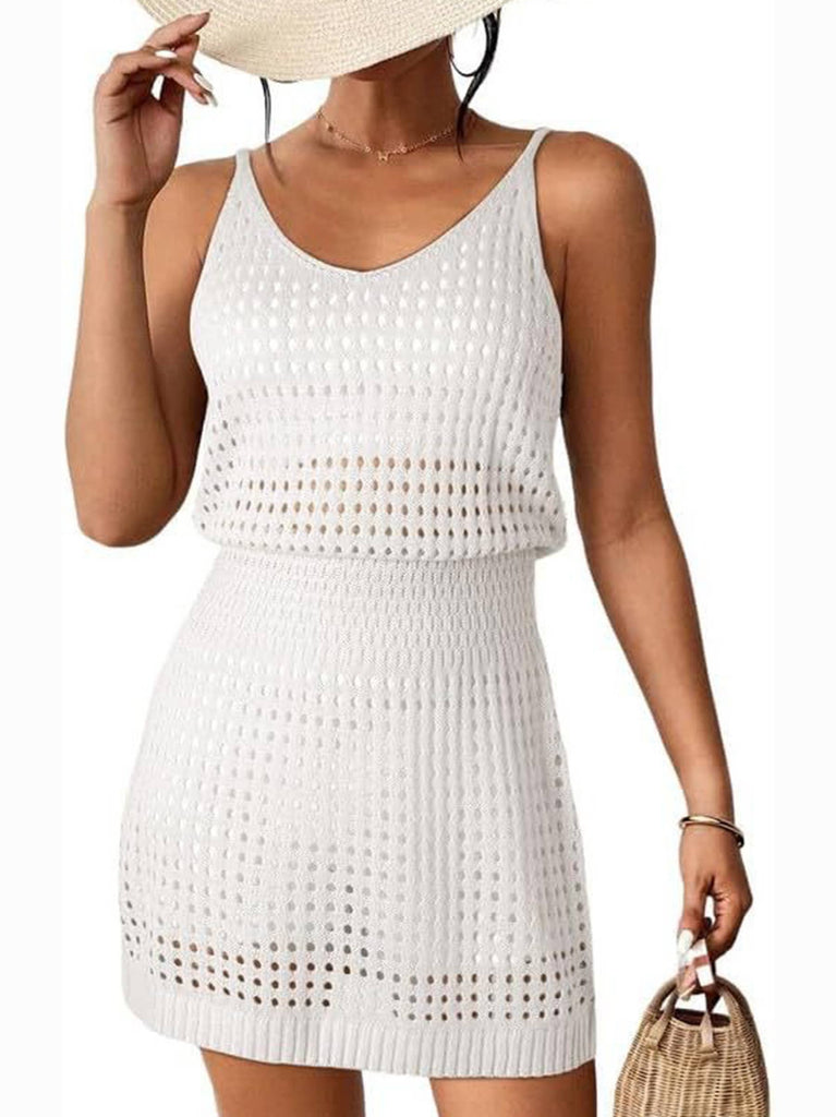 Sexy Hollow Out Beach Dress: Blue / M