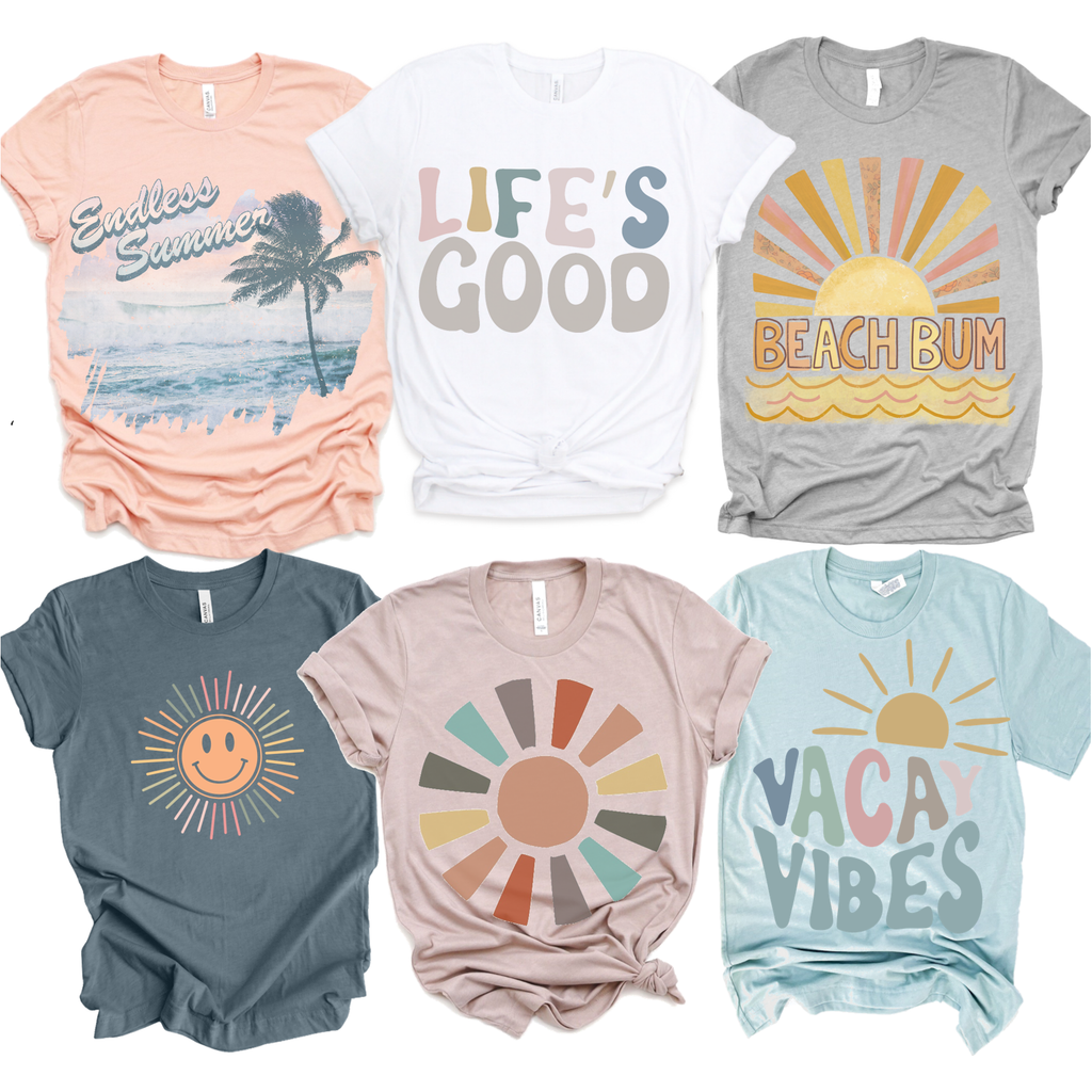 VACAY VIBES Soft Printed Tees by Party On Design: 1 S, 1 M, 2 LG, 1 XL