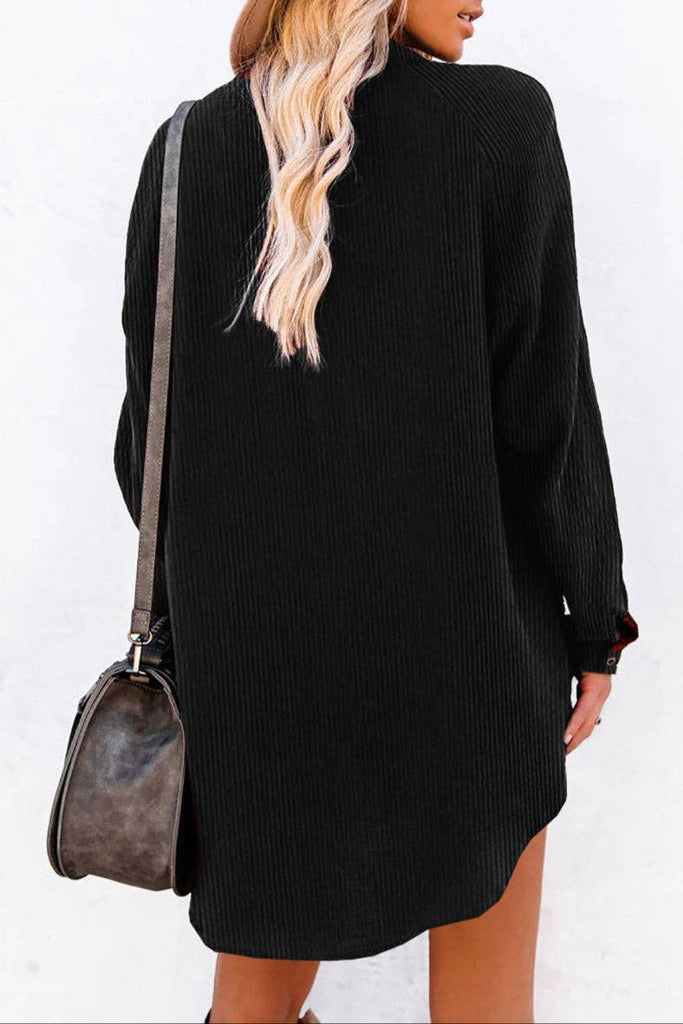 Corduroy Long Sleeve Shirt Dress: Blue /