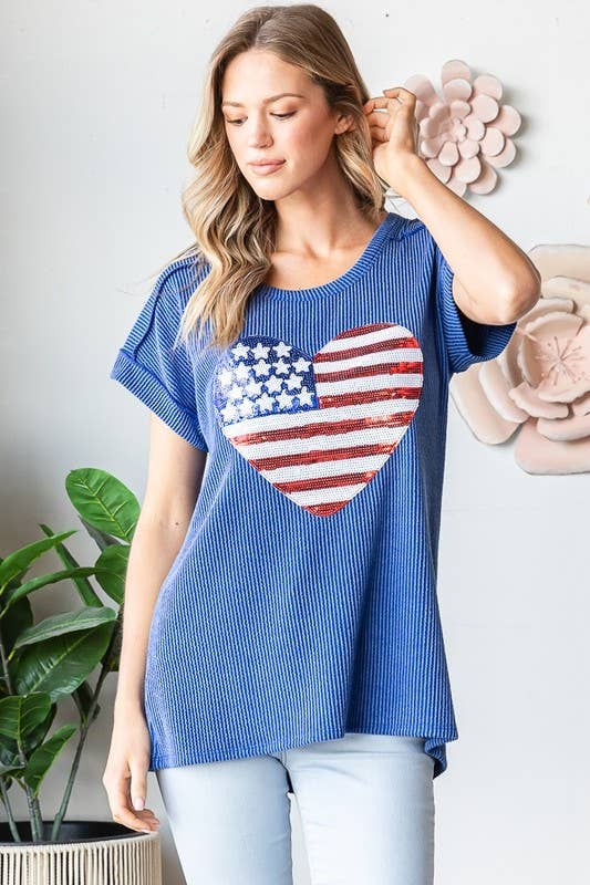 ET7822-12 SOLID URBAN RIBB TOP WITH AMERICAN FLAG PATCH: IVORY / 2-2-2 (S-M-L)