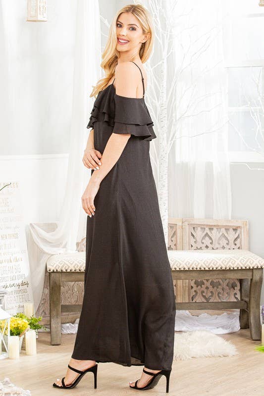 WD1058V SQUARE NECK RUFFLE SHOULDER STRAP MAXI DRESS: MINT / 2-2-2 (S -M-L)