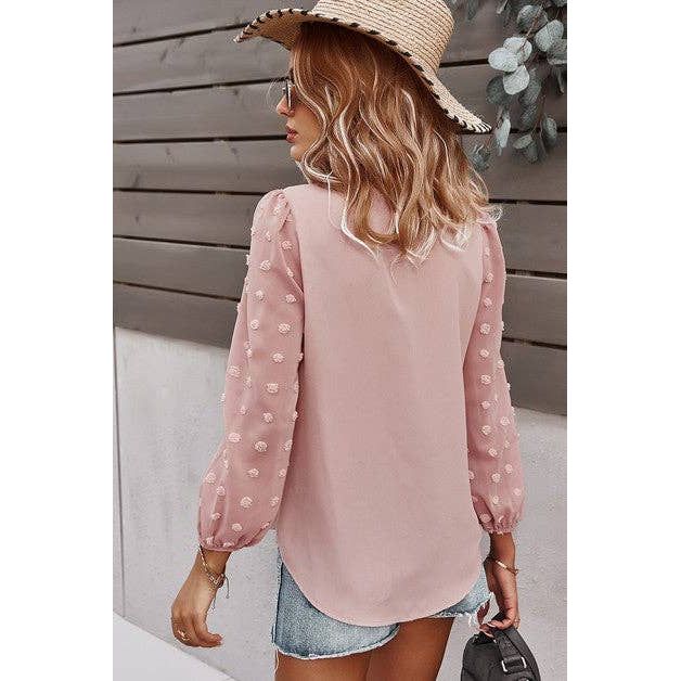 V Neck Solid Long Sleeve Top - Clearance: WHITE / M