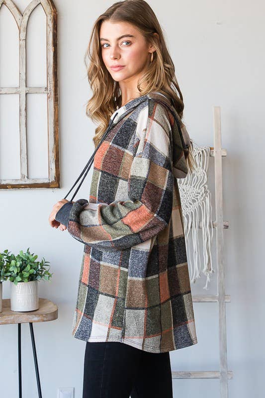 ET6903-13 DRAWSTRING MULTI COLOR SQUARE TOP WITH BUTTON: OLIVE MULTI / 2-2-2 (S-M-L)