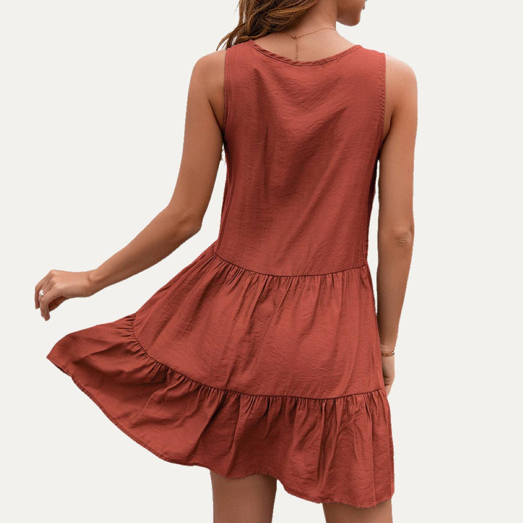 Delicate Boho-Style Embroidered Lace Fringe Mini Dress: KHAKI / S