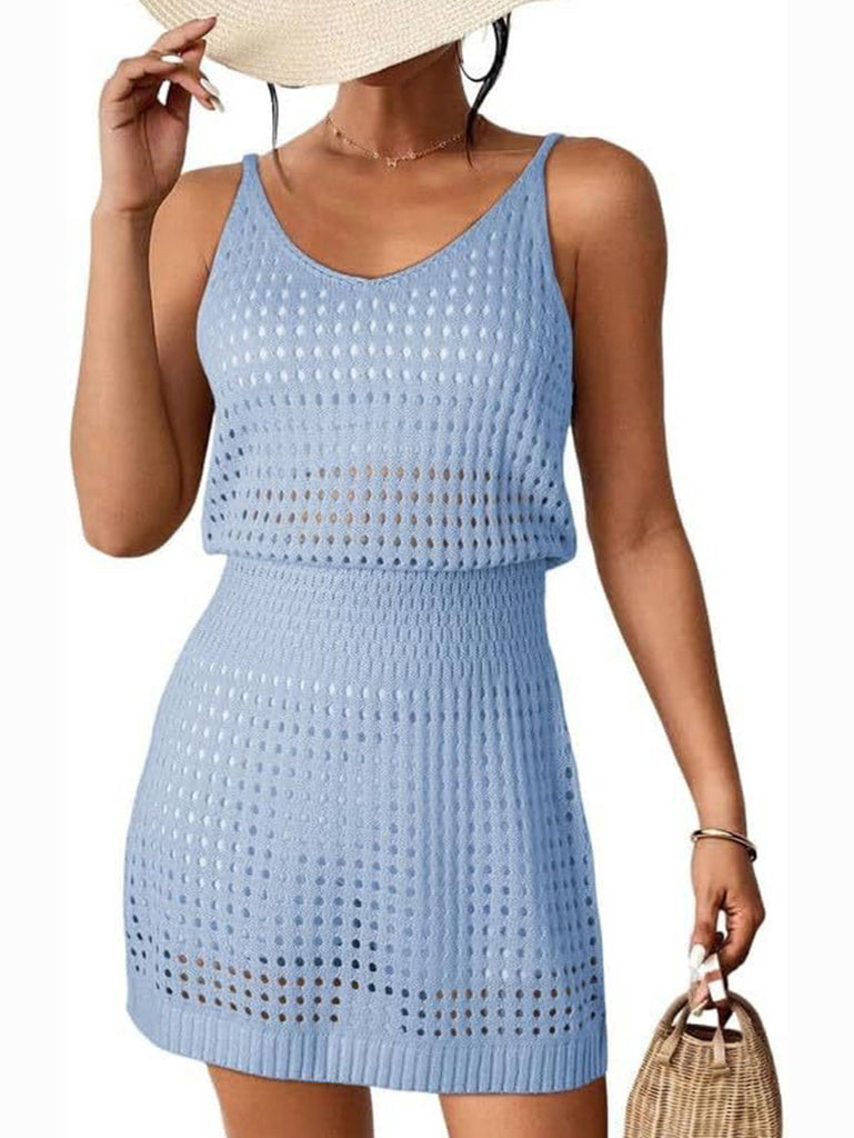 Sexy Hollow Out Beach Dress: Blue / XL