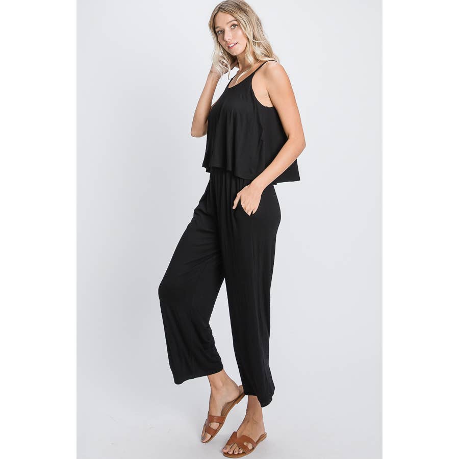 SOLID CROP JUMPSUIT WITH SIDE POCKET: DUSTY PINK / M