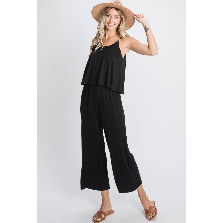 SOLID CROP JUMPSUIT WITH SIDE POCKET: DUSTY PINK / M
