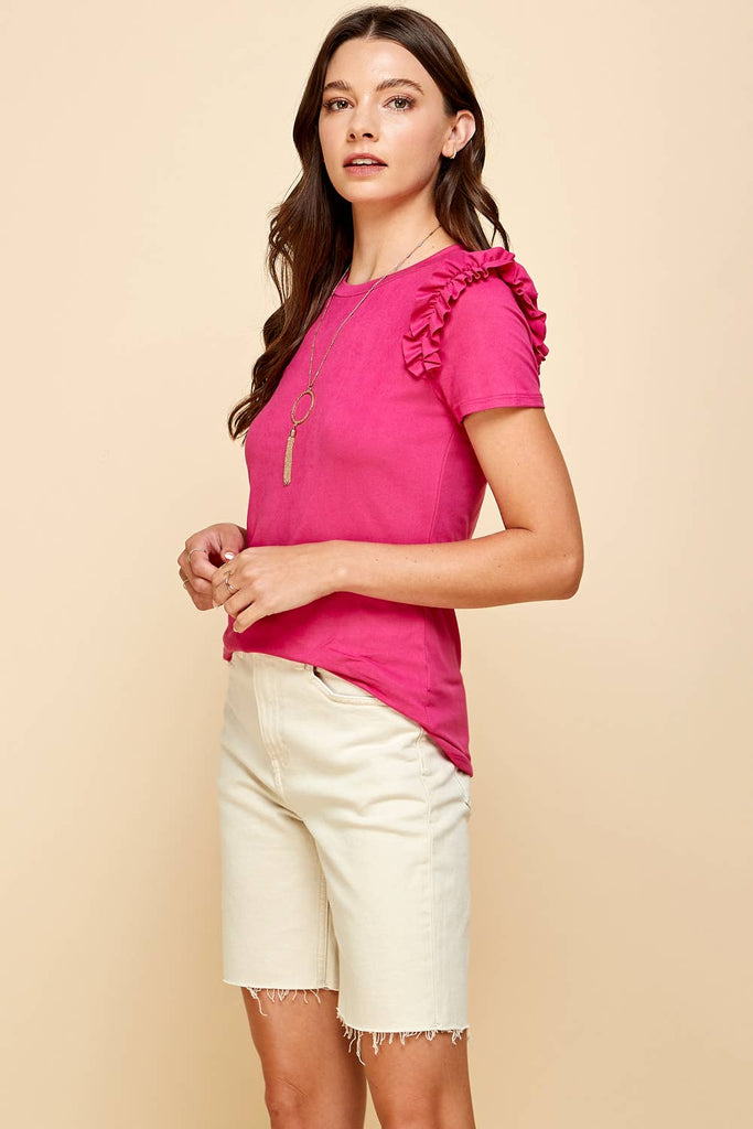 Solid Top with Ruffled Details: Coral / L