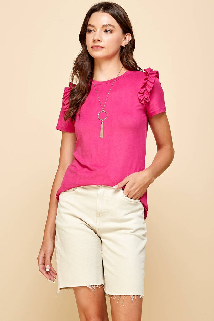 Solid Top with Ruffled Details: Coral / L