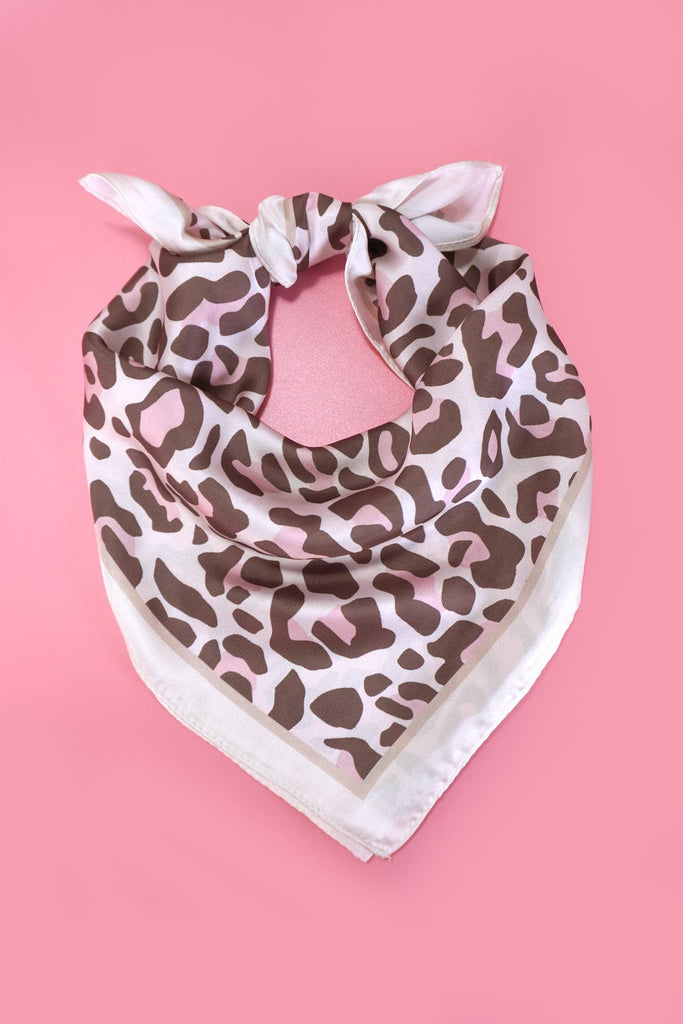 LEOPARD ANIMAL SILKY FEEL BANDANA SCARF | 40SC633: Pink