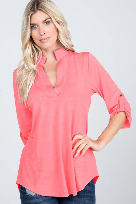 ST1002-BUL COLLAR SOLID TOP: ROYAL BLUE / 2-2-2 (S-M-L)