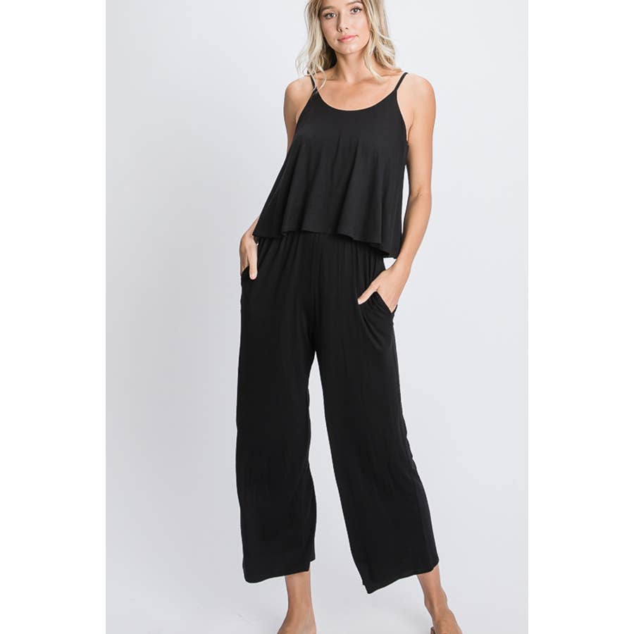 SOLID CROP JUMPSUIT WITH SIDE POCKET: DUSTY PINK / M
