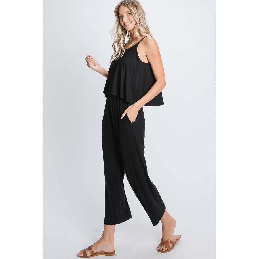 SOLID CROP JUMPSUIT WITH SIDE POCKET: DUSTY PINK / M