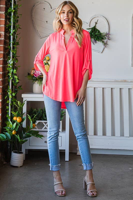 ST1002-BUL COLLAR SOLID TOP: ROYAL BLUE / 2-2-2 (S-M-L)