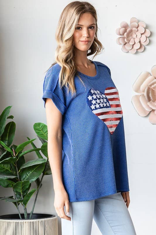 ET7822-12 SOLID URBAN RIBB TOP WITH AMERICAN FLAG PATCH: IVORY / 2-2-2 (S-M-L)
