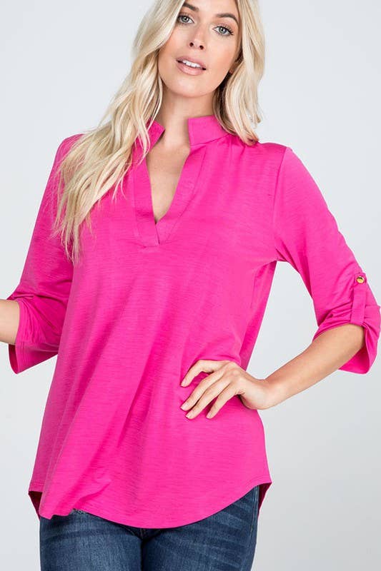 ST1002-BUL COLLAR SOLID TOP: ROYAL BLUE / 2-2-2 (S-M-L)