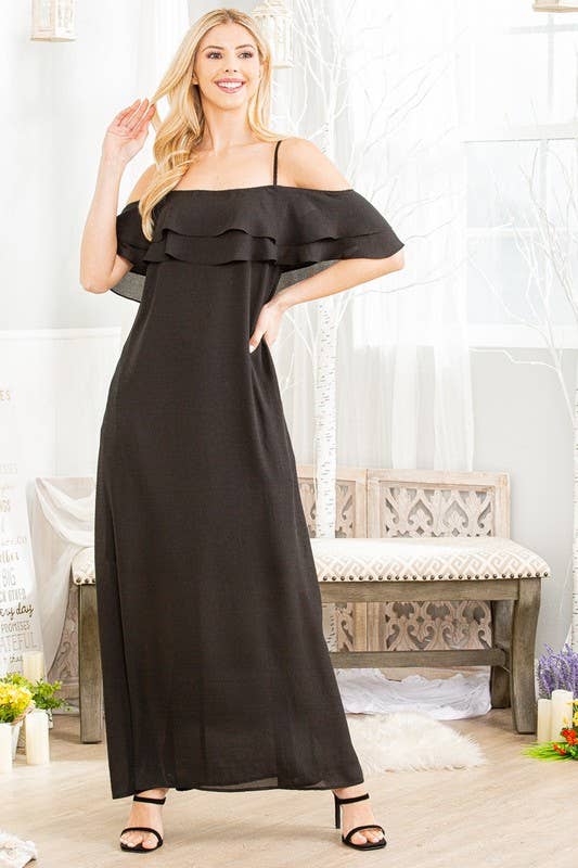 WD1058V SQUARE NECK RUFFLE SHOULDER STRAP MAXI DRESS: MINT / 2-2-2 (S -M-L)