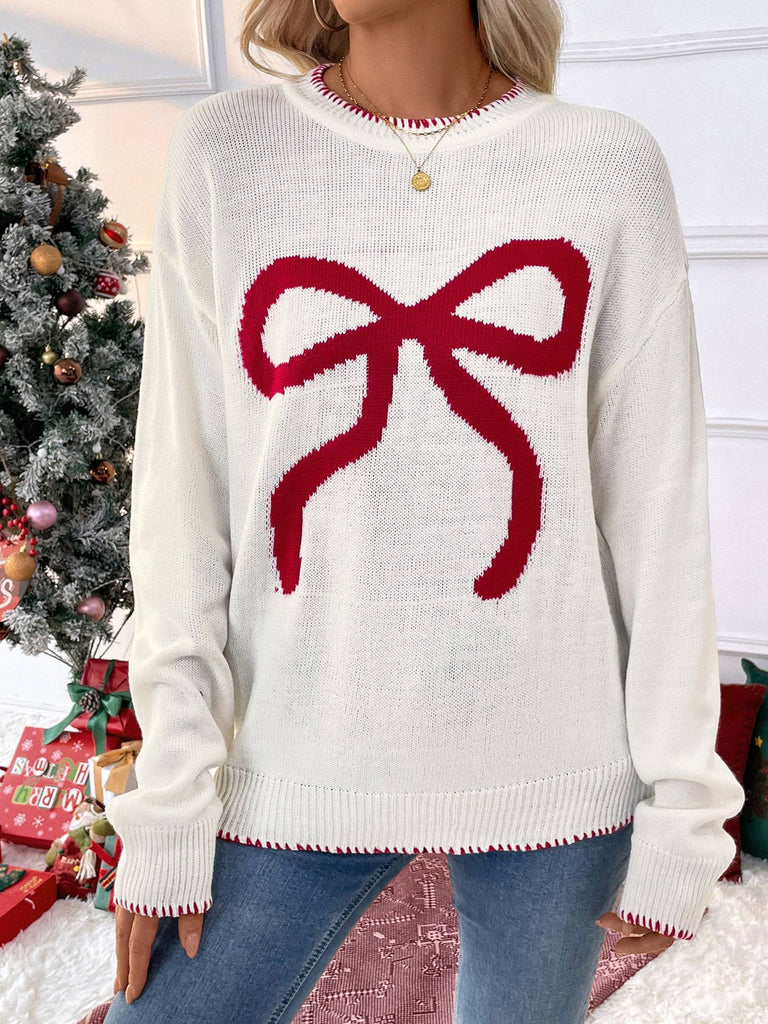 Long Sleeve Crew Neck Knit Sweater: Pink /