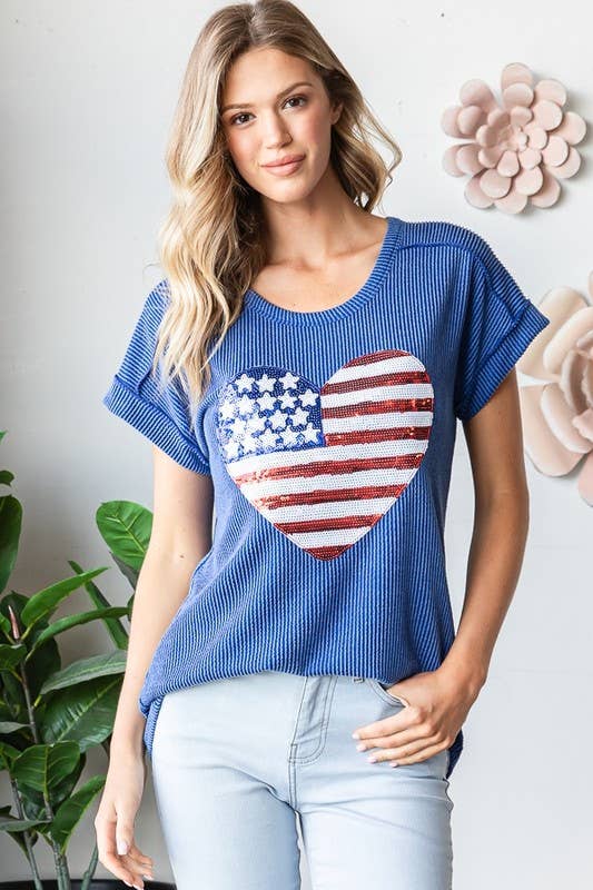 ET7822-12 SOLID URBAN RIBB TOP WITH AMERICAN FLAG PATCH: IVORY / 2-2-2 (S-M-L)
