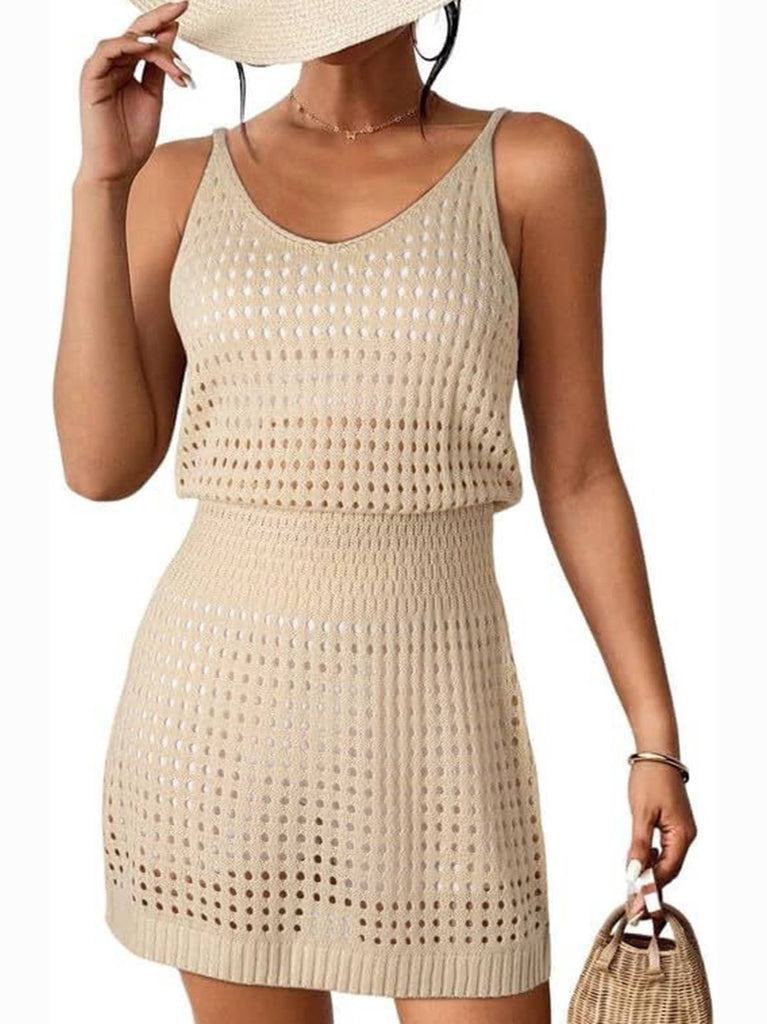 Sexy Hollow Out Beach Dress: Blue / XL