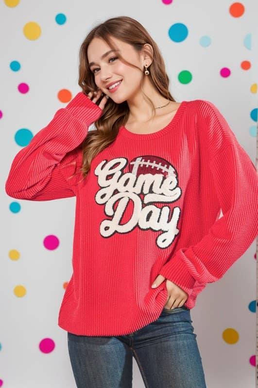 ET7773-10 LONG SLEEVE URBAN RIB GAME DAY TOP: Red / 2-2-2 (S-M-L)