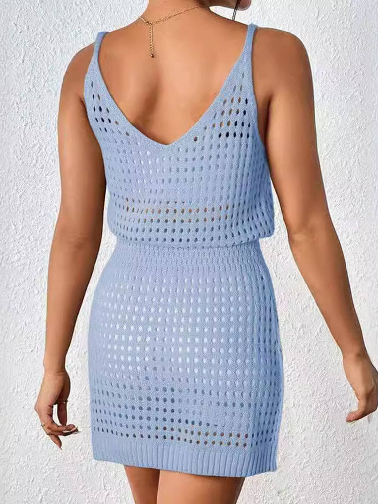 Sexy Hollow Out Beach Dress: Blue / XL