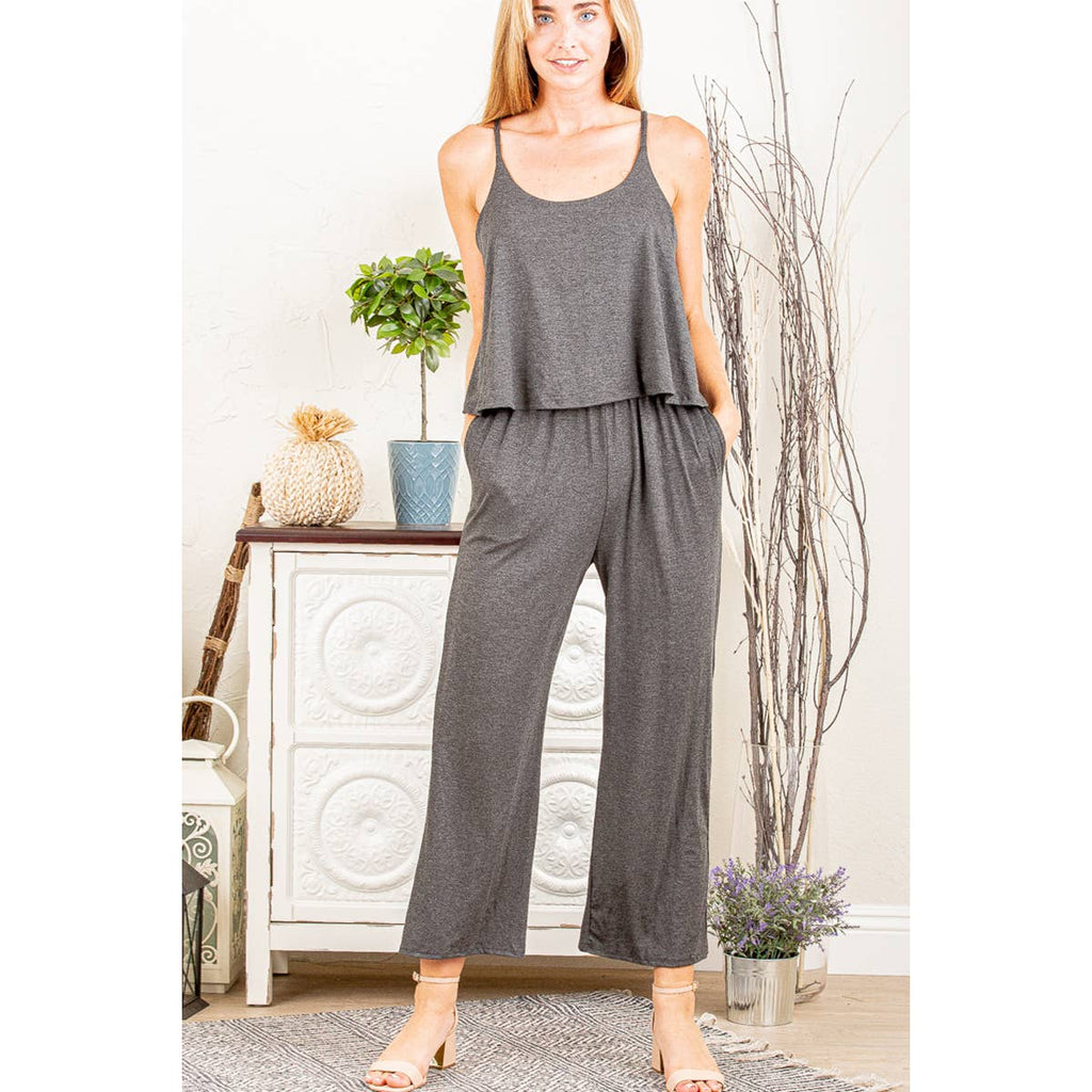 SOLID CROP JUMPSUIT WITH SIDE POCKET: DUSTY PINK / M