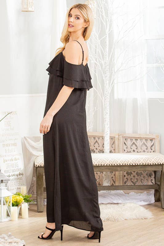 WD1058V SQUARE NECK RUFFLE SHOULDER STRAP MAXI DRESS: MINT / 2-2-2 (S -M-L)